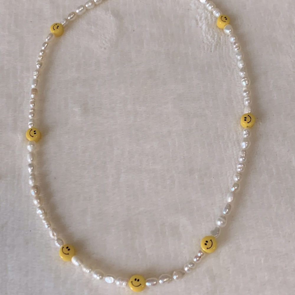 Smiley Face & Freshwater Pearl Beaded Necklace